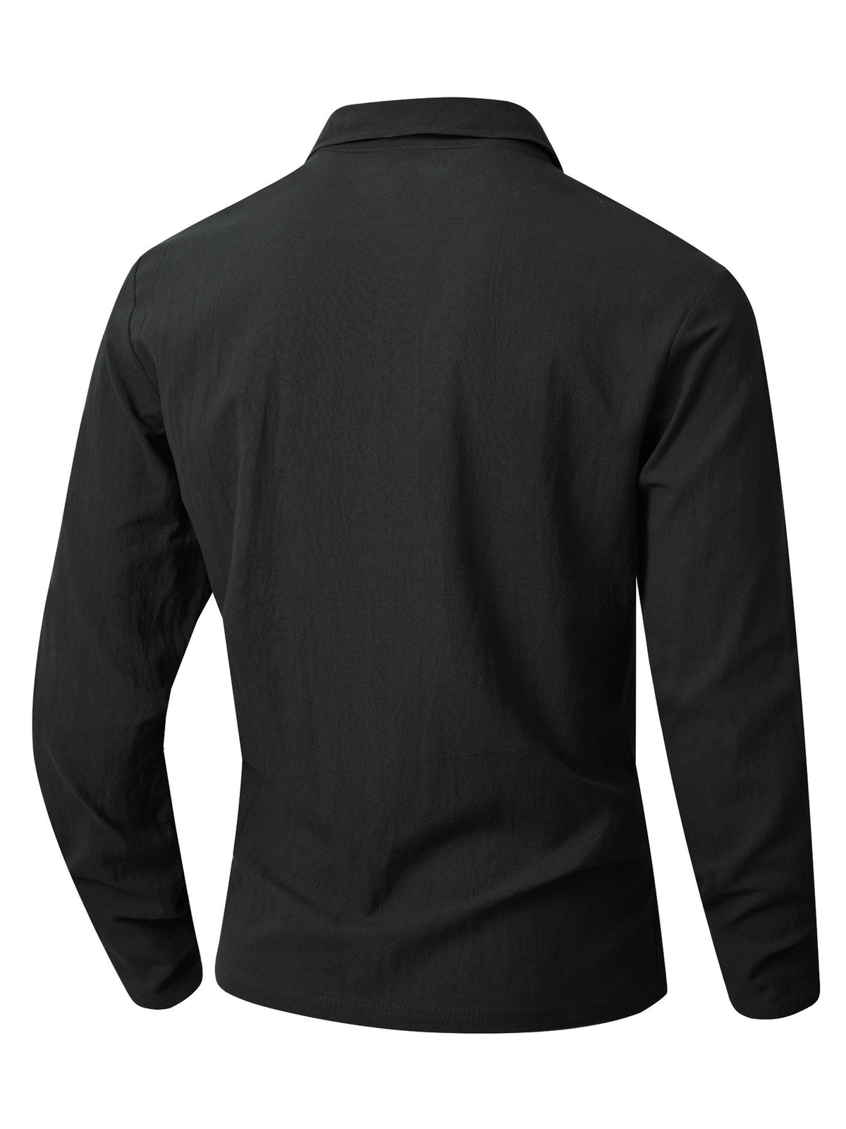 KJ-CX023-YY Old Money Style Men'S Solid Color Henley Lapel Long Sleeve Top V-Neck Pullover Shirt Beach Vacation Casual Shirt Outerwear - Black