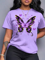 Casual T-Shirt for Women Featuring a Bow Print, Short Sleeves, And a Crew Neck. Made from Lightweight, Perfect for Spring And Summer. Machine Washable with a Butterfly Design, This Glossy Finish Tee Offers a Comfortable Fit for Everyday Wear. - Light Purple