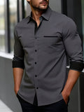 Black and Gray Color-blocked Formal Shirt, Smart Casual - Dark Gray