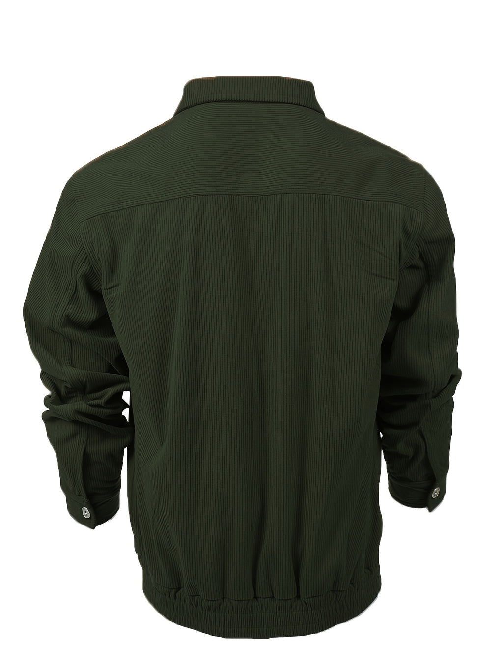 Men's Casual Long Sleeve Shirt Autumn Winter Solid Color Corduroy Zip-Up Jacket Vintage Style Top - Military Green
