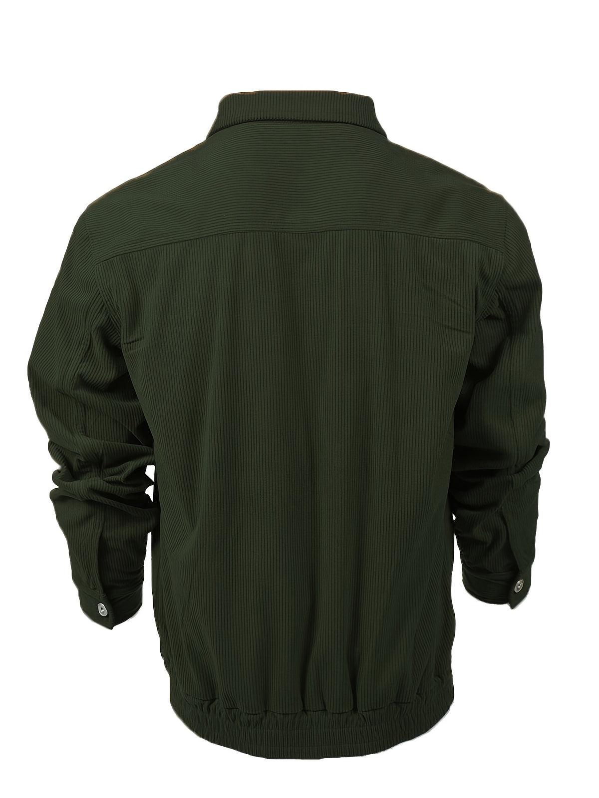 Men's Casual Long Sleeve Shirt Autumn Winter Solid Color Corduroy Zip-Up Jacket Vintage Style Top - Military Green