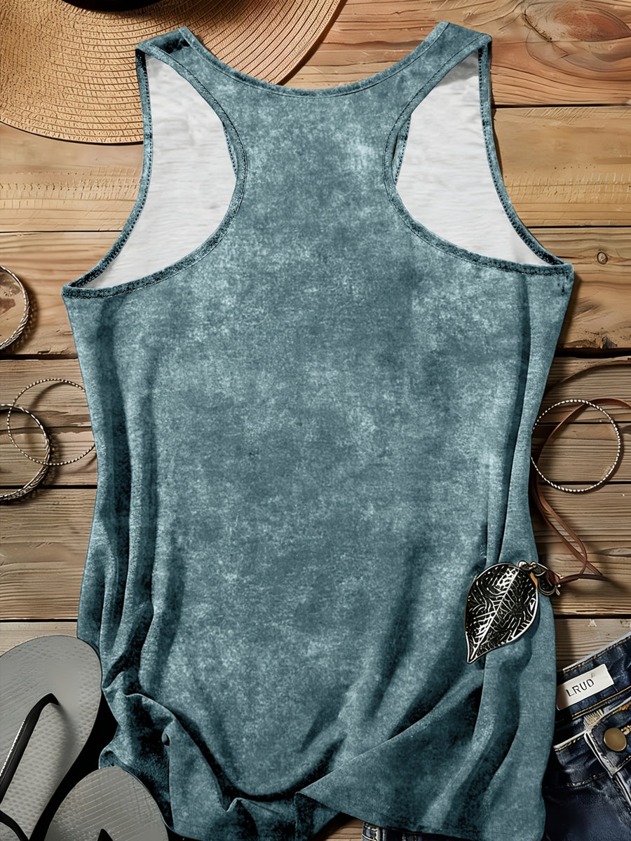 A Series of Arabic Numerals, a Comfortable And Casual Tank Top with a Full Print of The Letter '26', Suitable for Travel, Leisure, And Outdoor Street Scenes - Sea Blue