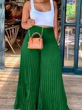 Pleated Extra-Long Wide-Leg Pants, Casual & Versatile High Waist Pants For Daily Wear, Women's Clothing - Green