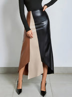 2026 Spring Summer New Arrival Skirt: Irregular Color Block Patchwork, Strong Design Sense, Bodycon Slim Fit Shapes Curves, Minimalist Fashion & Sexy, Y2K Style, Suitable for Casual, & Office Women'S Wear - Colorblock