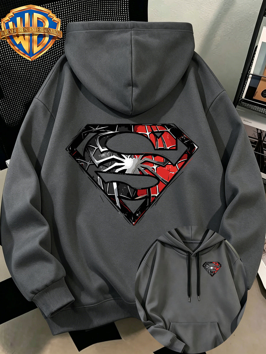 [Authorized by Warner Genuine] Fashion Hip Hop Print Fashion Brand Fashion Casual Versatile Sports Drawstring Pocket Hooded Men's Sweater, Men's Autumn and Winter Cute Casual Style, Sports Style Fashion Loose Hoodie, Daily Casual Wear. - Dark Gray