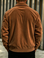 BOWZ Men's Corduroy Jacket Button-Up Cardigan Coat with Stand Collar & Drawstring Hood Suitable for Sports, Casual Commuting Jacket, Corduroy Button-Front Closure, Machine Washable Fall Outerwear, Solid Color Regular Fit Cardigan Gift - Dark Brown