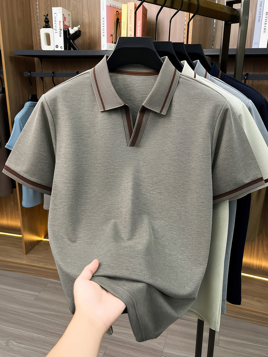 Men's Lapel Button- Polo Shirt, Summer Breathable T-Shirt, Men's Sport Top, Commuting Office / Weekend Casual / Golf, Tennis Top Dual-Wear T-Shirt - Gray Green