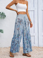 New Stylish and Versatile Wide-Leg Pants, Casual and Elegant Vacation Beach Trousers for Women, Loose-Fit Long Pants - Blue