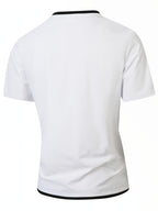 American-style Minimalist Color-Block White-Trimmed Henley Shirt for Men, Versatile Commuting Breathable Thin Short-Sleeve Base Layer Top, Summer Color-Block V-Neck Solid Color T-Shirt, Casual Short Sleeve - White