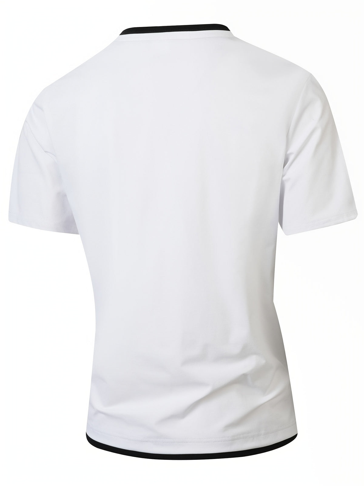 American-style Minimalist Color-Block White-Trimmed Henley Shirt for Men, Versatile Commuting Breathable Thin Short-Sleeve Base Layer Top, Summer Color-Block V-Neck Solid Color T-Shirt, Casual Short Sleeve - White