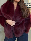 2025 New Women's Elegant Faux Coat - Burgundy