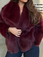 2025 New Women's Elegant Faux Coat - Burgundy
