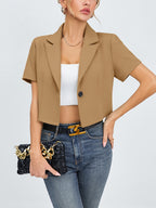 New Fashionable Solid Color Simple Versatile High-end Lapel Commuting Casual Versatile Women's Blazer - Light Brown-1