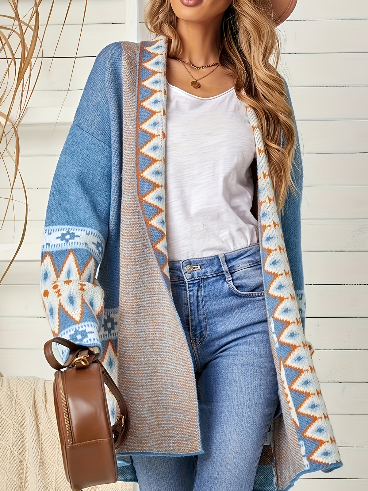 Plus Size - Plus Size - Women'S Fall Winter Cardigan, Preppy Style Outerwear, Soft And High-Quality Sweater Coat - Blue