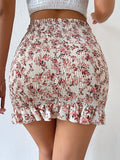 Floral Print Skirt with a Ruffled Hem - Mixed colors