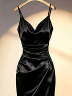 Solid Color Women'S Adjustable Strap Cami Dress with Ruffled Edges, Vacation Wear, Women, Fashion Apparel, Suitable for Beach Holidays, Summer Holiday Outfits, Festive Clothing, Women'S Holiday Party Gatherings Date Photography Dresses Women Tops - Black