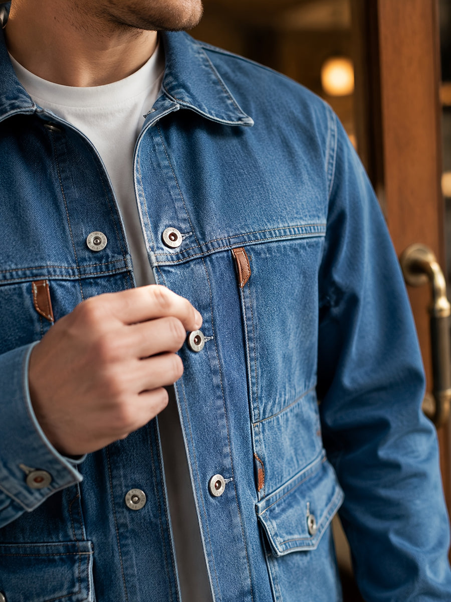Men'S Versatile Denim Jacket, Men'S Versatile American Retro Washed Work Jacket, Durable And Tough, Suitable for Commuting And Streetwear, Soft Denim Fabric Not Stiff, Versatile And Slimming, a Must-Have Casual Jacket for in Daily Life - Blue