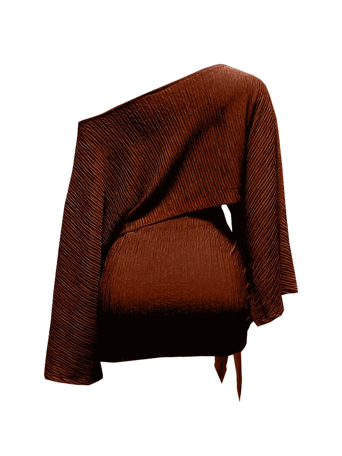 Women's Summer Versatile Elegant Off-Shoulder Top and Skirt 2pcs Set, Cross-Back Top, Fashionable Vacation and Date Outfit Set, Versatile Women's Top, Women's Summer Clothing, Summer Women's Apparel, Base Layer, Dress, Pullover, Long-Sleeve Top - Red-brown