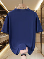 Men'S Summer Trendy Casual T-Shirt, Featuring Creative Print Designs, Easy And Comfortable, Solid Color Short-Sleeve T-Shirt, Perfect for a Cool And Comfortable Summer, Made from Breathable Fabric - Navy Color