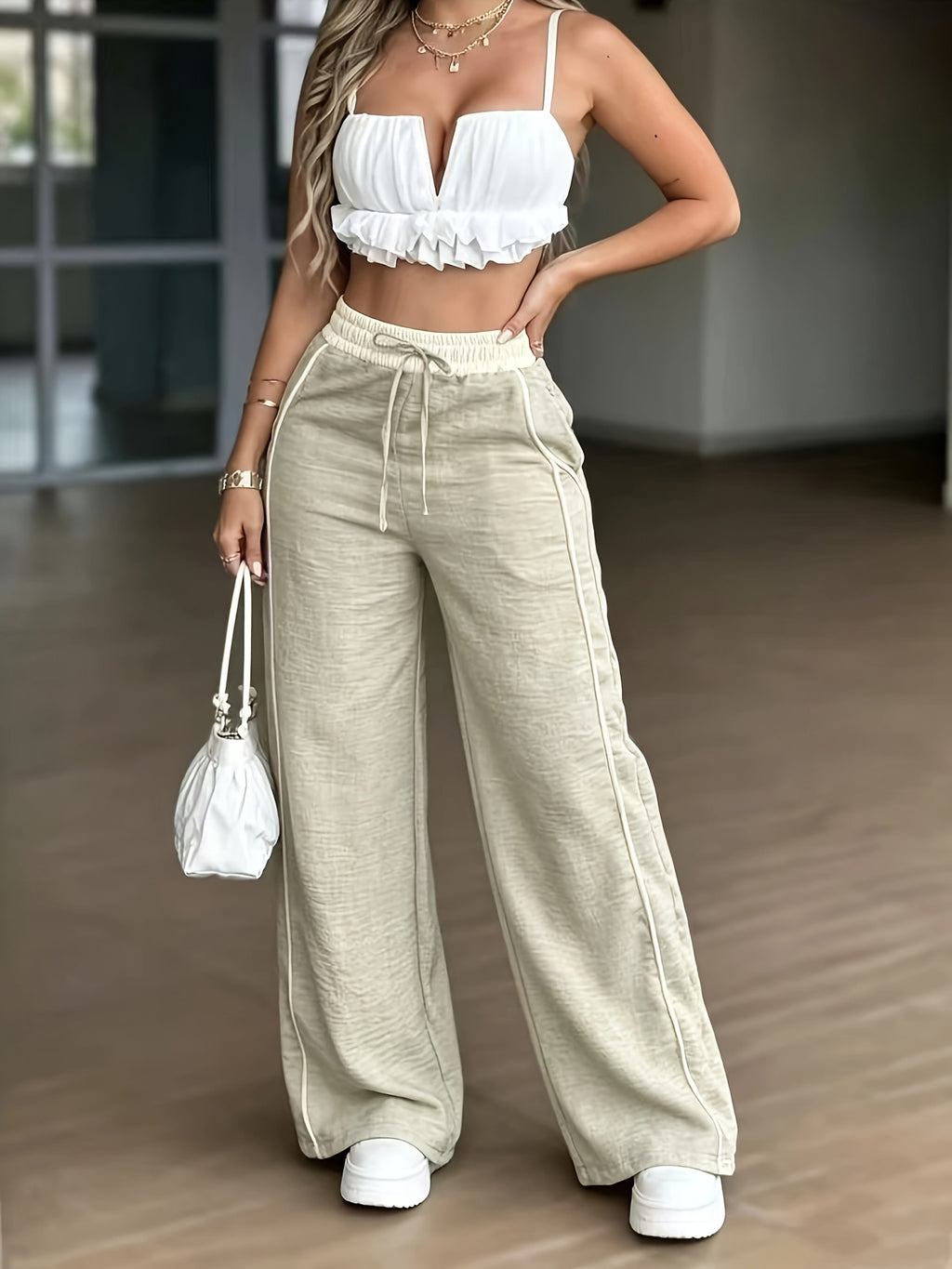 YY260517109 Women's Fashion Casual Pants - Apricot