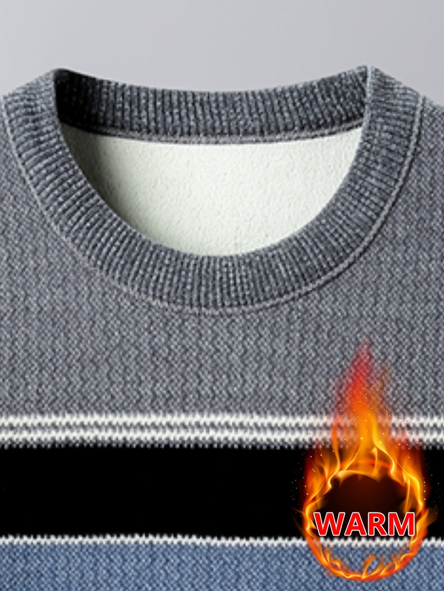 Minimalist Urban Fleece Round Neck Sweater Warm City Casual, Knit - Grey