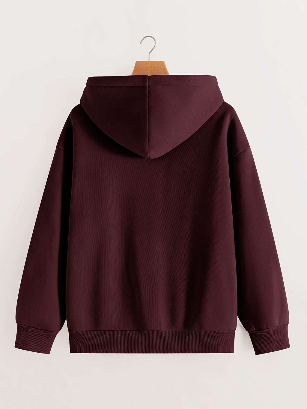 1pc Women's Spring/autumn/winter -lined Warm Hooded Zip-up Sweatshirt Jacket, Featuring a Relaxed Zip-up Style Suitable for Streetwear Fashion. It Showcases a Creative Star Heat Transfer Print Design, with a Basic Fit That Effortlessly Creates - Burgundy