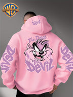 Le Yitong Tasmanian Devil Big Mouth Monster Print Hoodie, with Sleeve Print Design, Kangaroo Pouch And Drawstring Hood, Suitable for Autumn/Winter Casual Wear And Outdoor Activities - Pink Color