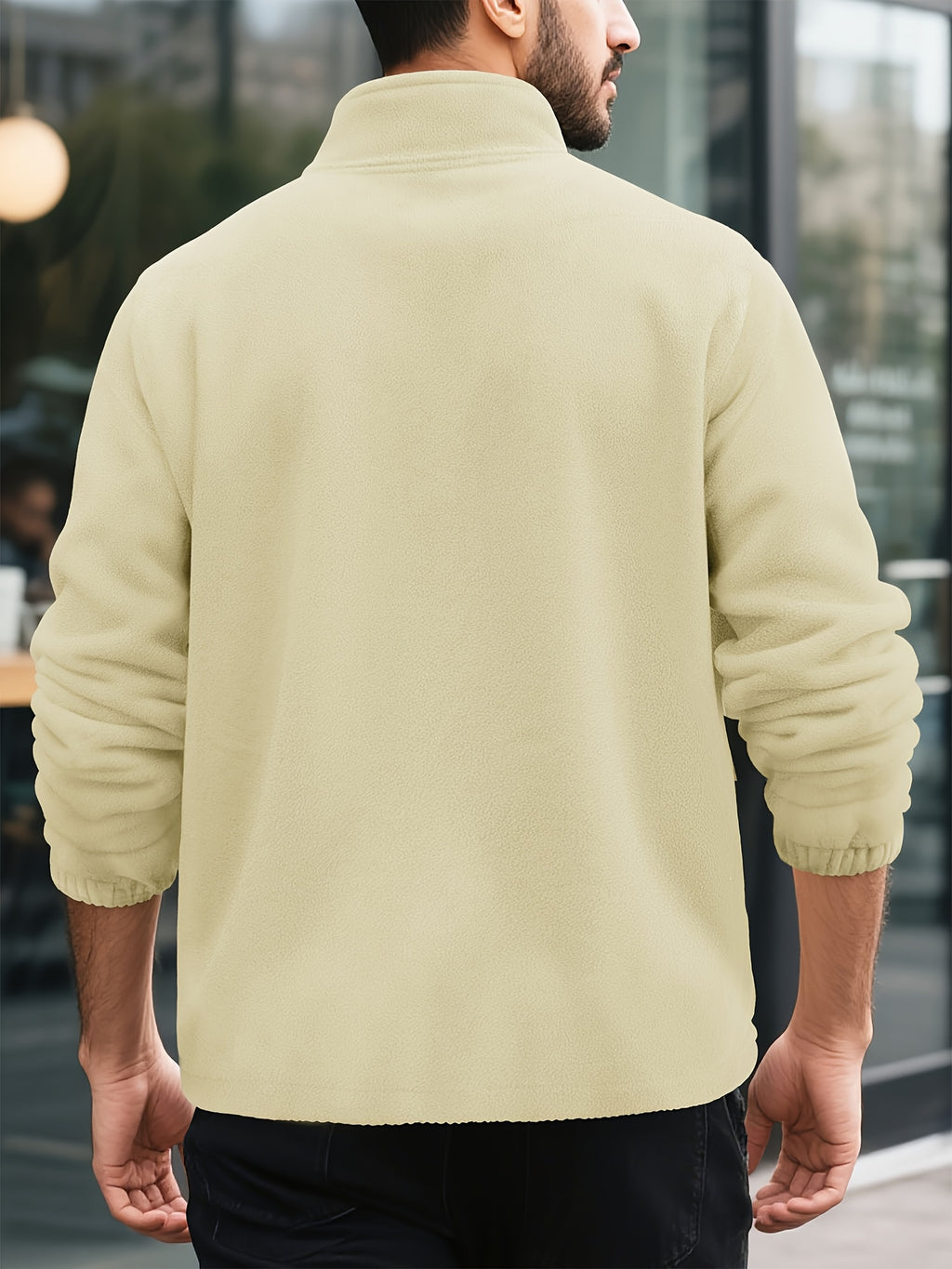 Men's Knitted Zip-Up Cardigan, Autumn/Winter Men's Jacket, Small Stand-Up Collar Design, Can Be Worn Alone or as a Layering Piece, Two-in-One Design with Pockets, Simple and Versatile, Men's Warm Sweater Cardigan - Apricot