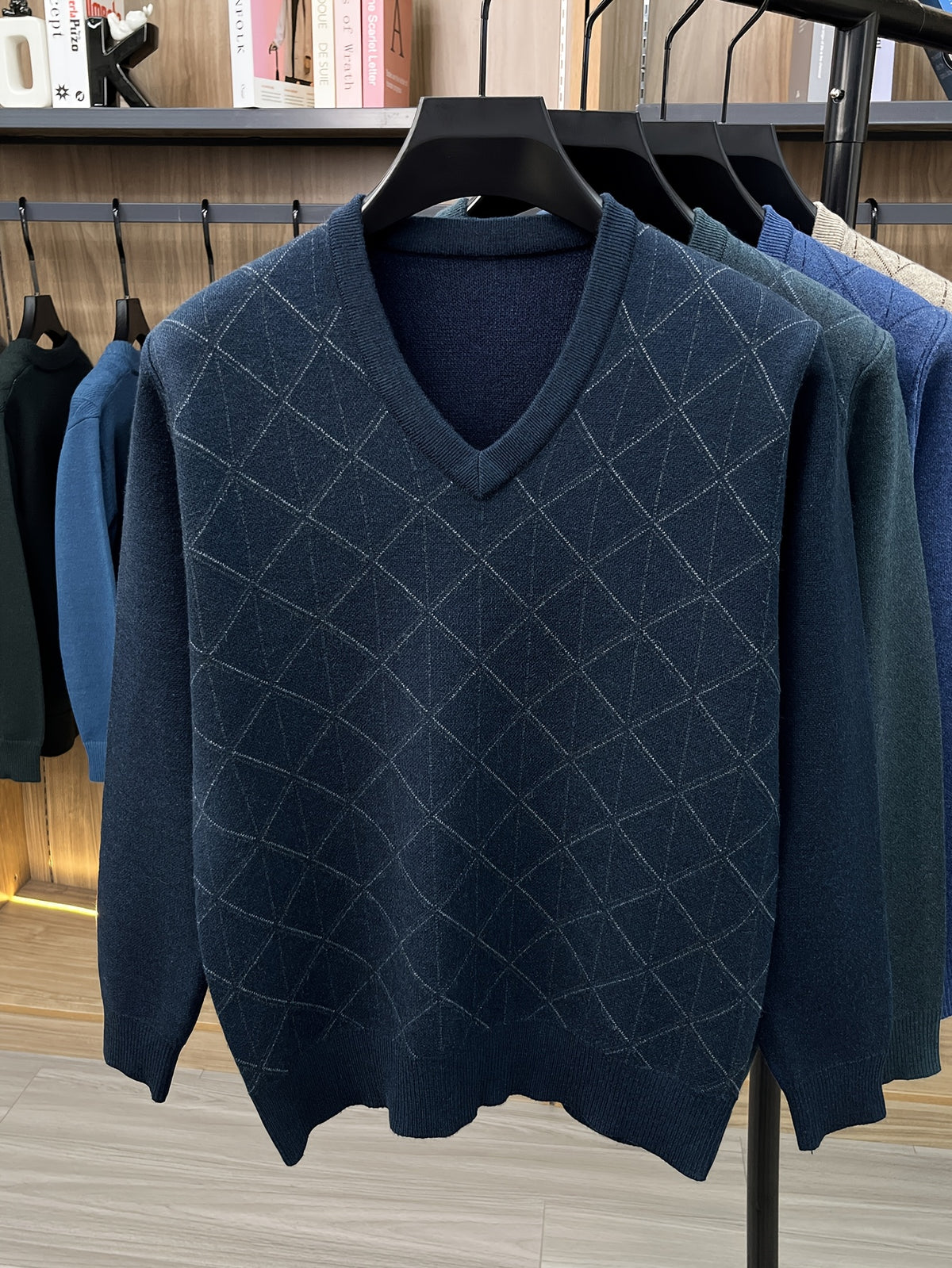 Men's V-neck Knitted Warm Casual Simple Autumn/Winter Thermal Sweater - Navy Color