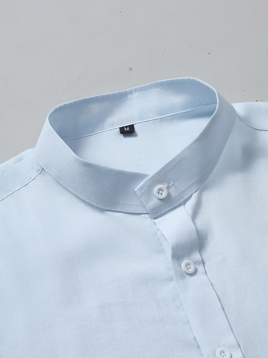 Men's Short-sleeve Shirt, Made with Natural Bamboo Fiber Fabric, Featuring a Henley/stand-up Collar Design, Versatile for Casual Wear - Light Blue