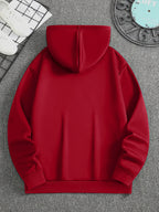 Minimalist Style Boston Letter Print Men'S Hooded Sweatshirt Regular Fit, Casual Long Sleeve Pullover - Red