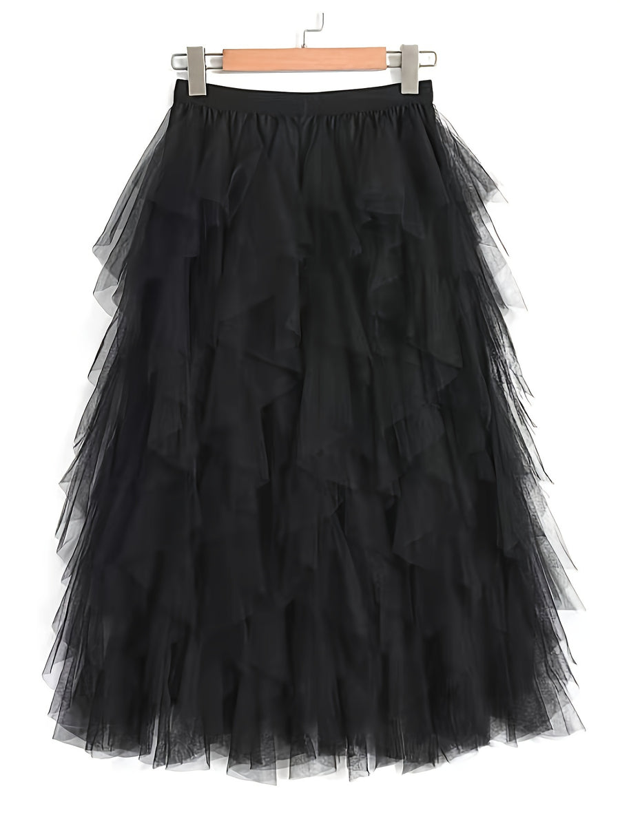 Classic Mesh Irregular Fairy Dress - Black