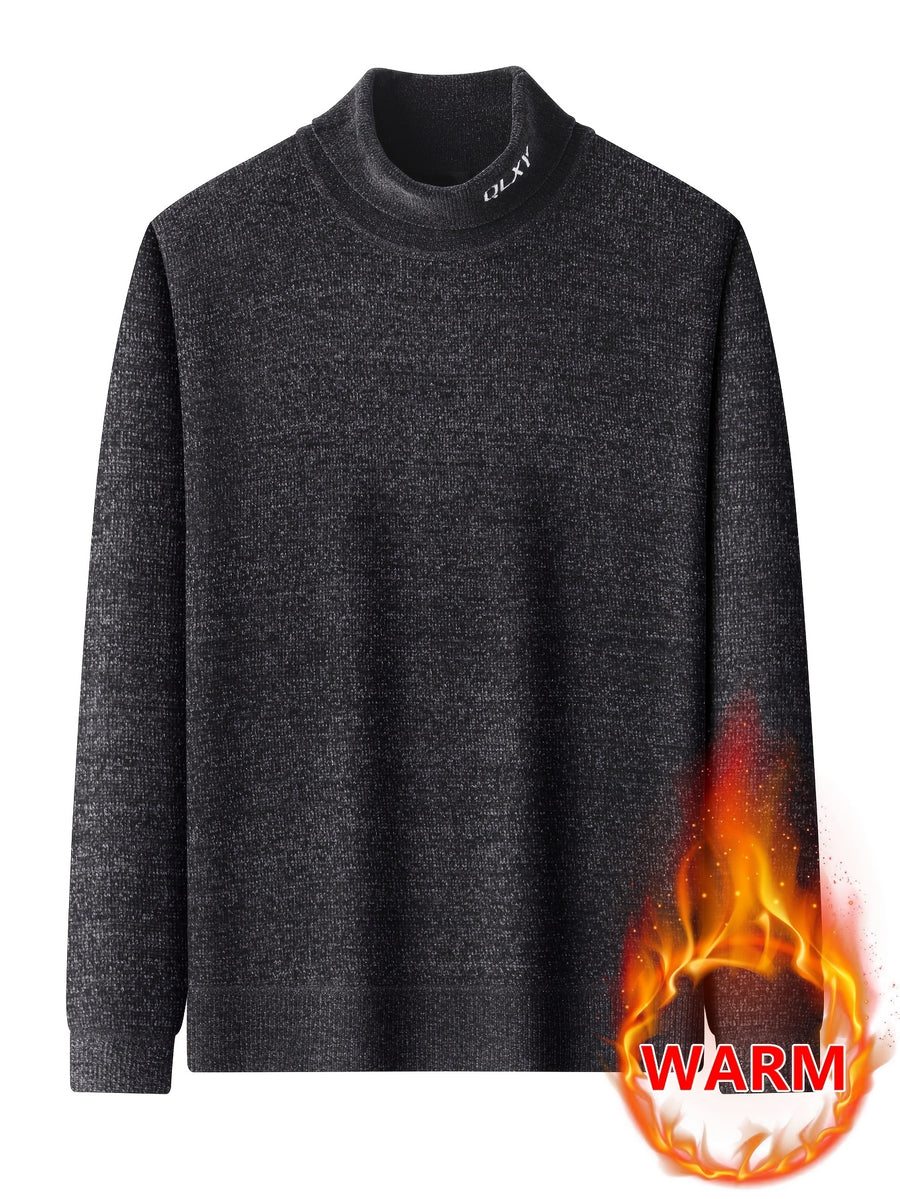 Lined Half-Turtleneck Sweater - Warm Winter Knit Sweater Suitable for City Casual, High Collar Ribbed Trim Pullover, Hand Washable Fall/Winter Sweater for Office to Weekend Wear (No Transparency) - Grey