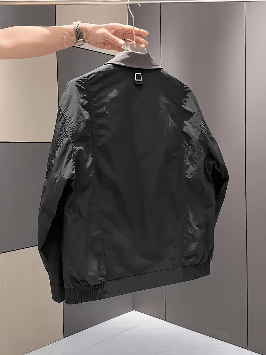 New Spring Arrival: Rugged and Handsome Short Jacket for Men, Casual and Versatile Stand Collar Outerwear - Black