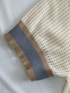 Men's Polo Shirt, Knitted Short Sleeve, Summer, Hollow-Out Breathable Color-Block Top, Suitable for All Occasions - Apricot