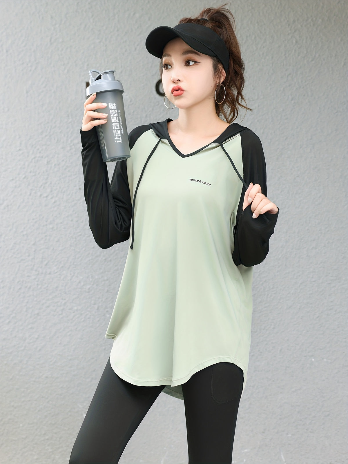 Plus Size - Plus Size - A Women'S Plus-Size Hoodie with a Color-Block Design, Loose Fit, Suitable for And Casual Wear, Stylish And Age-Reducing - Green