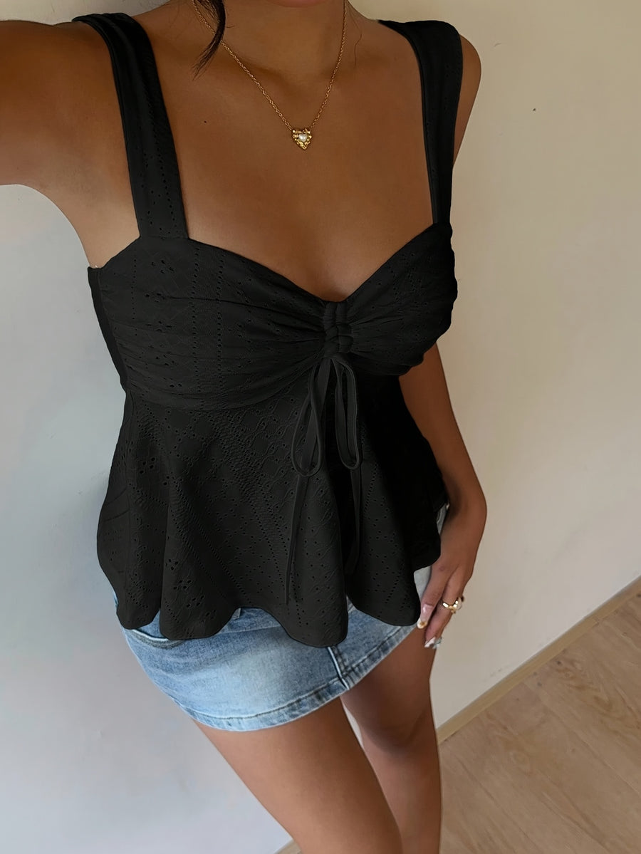 Women'S Casual Front-Drawstring Vest, Women'S Outing Top, Vacation, Cute Summer Top - Black