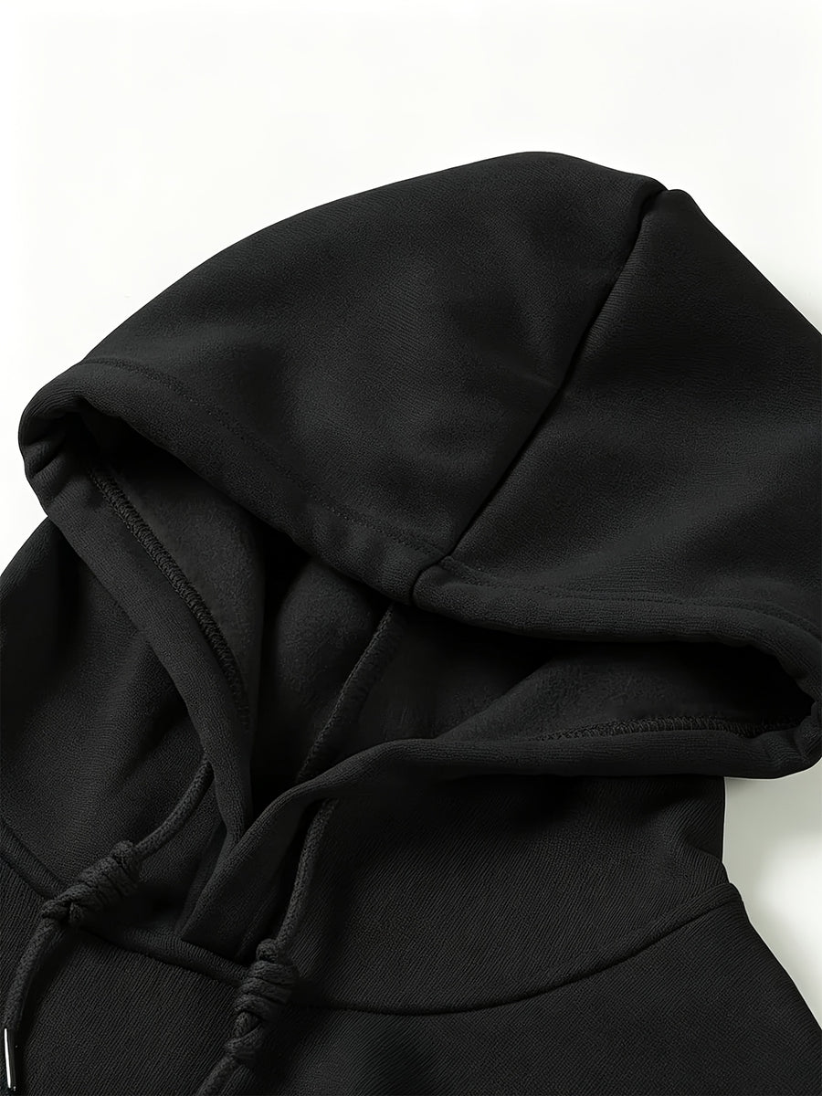 Hooded Sweatshirt with Printed Pattern, Autumn/Winter Style Sweatshirt NYC - Black 1