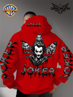 Warner Official Men's Hoodie, Multi Sided Clown Dark Dripping Graffiti Trendy Brand Printed Design, Machine Washable, Warm and Casual for Autumn and Winter, Daily Drawstring Hoodie, Multi Functional Sports and Leisure Loose Version - Red