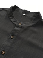 Solid Color Henley Shirt, New Summer Lightweight Solid Color Top, Casual And Comfortable Linen Henley Shirt, Comfortable Fabric, Suitable for Daily And Casual Wear - Black