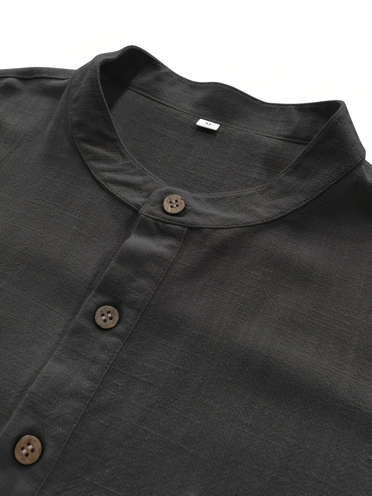 Solid Color Henley Shirt, New Summer Lightweight Solid Color Top, Casual And Comfortable Linen Henley Shirt, Comfortable Fabric, Suitable for Daily And Casual Wear - Black