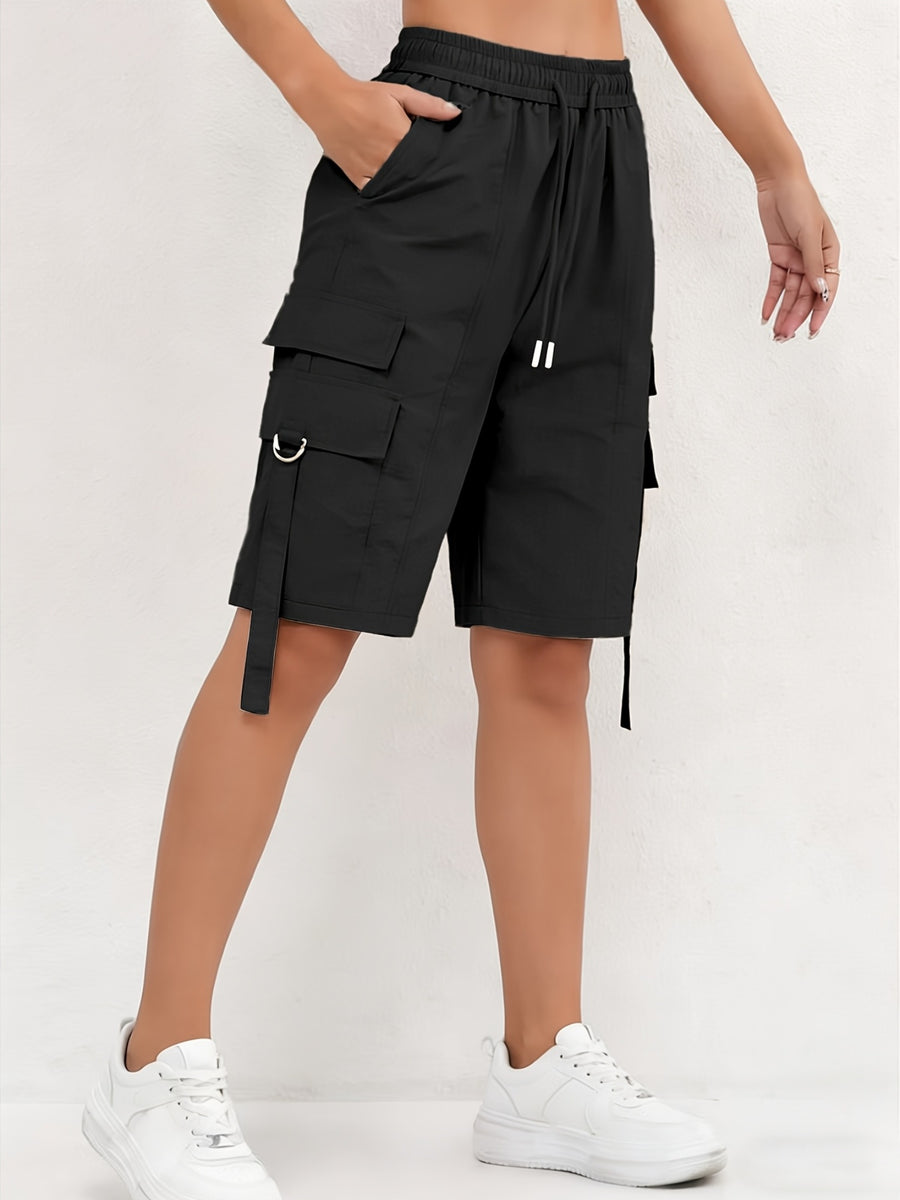 Ladies Casual Fashion Utility Shorts - Black