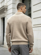 Men'S Business Light Luxury Style Lapel Honeycomb Texture Knit Polo Shirt, Soft Skin-Friendly Knit Fabric, 3D Honeycomb Texture Premium Texture, Slimming And Non-Tight, Long Sleeve Design Easy And Atmospheric Without Extra Logo - Khaki