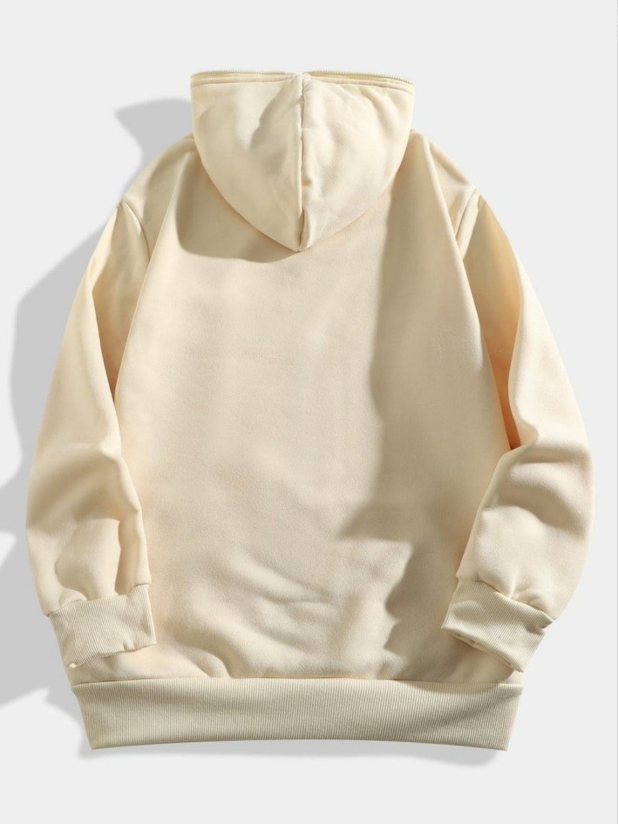 New Men'S Solid Color Autumn Winter Casual Athletic Top Men'S Hooded Zipper Sweatshirt - Apricot