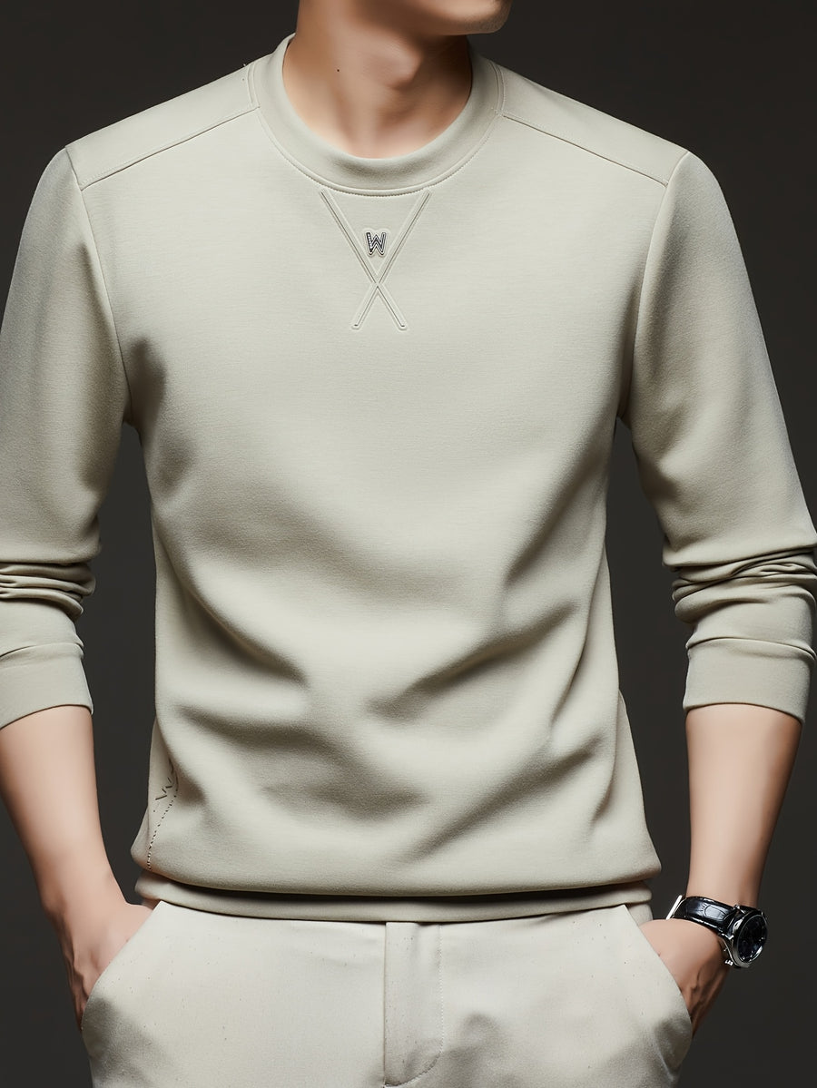 [Xingfan] 2026 Summer Men'S Long Sleeve T-Shirt Solid Round Neck Athletic Base Layer Sweatshirt - Apricot