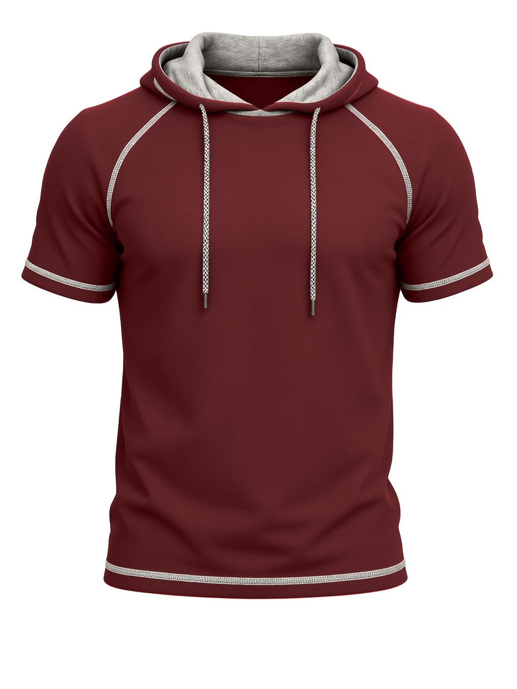 Summer Cross-Border Western Men'S Hooded Short-Sleeve T-Shirt, Color-Block Foreign Men'S Athletic Top - Burgundy