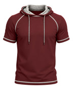 Summer Cross-Border Western Men'S Hooded Short-Sleeve T-Shirt, Color-Block Foreign Men'S Athletic Top - Burgundy