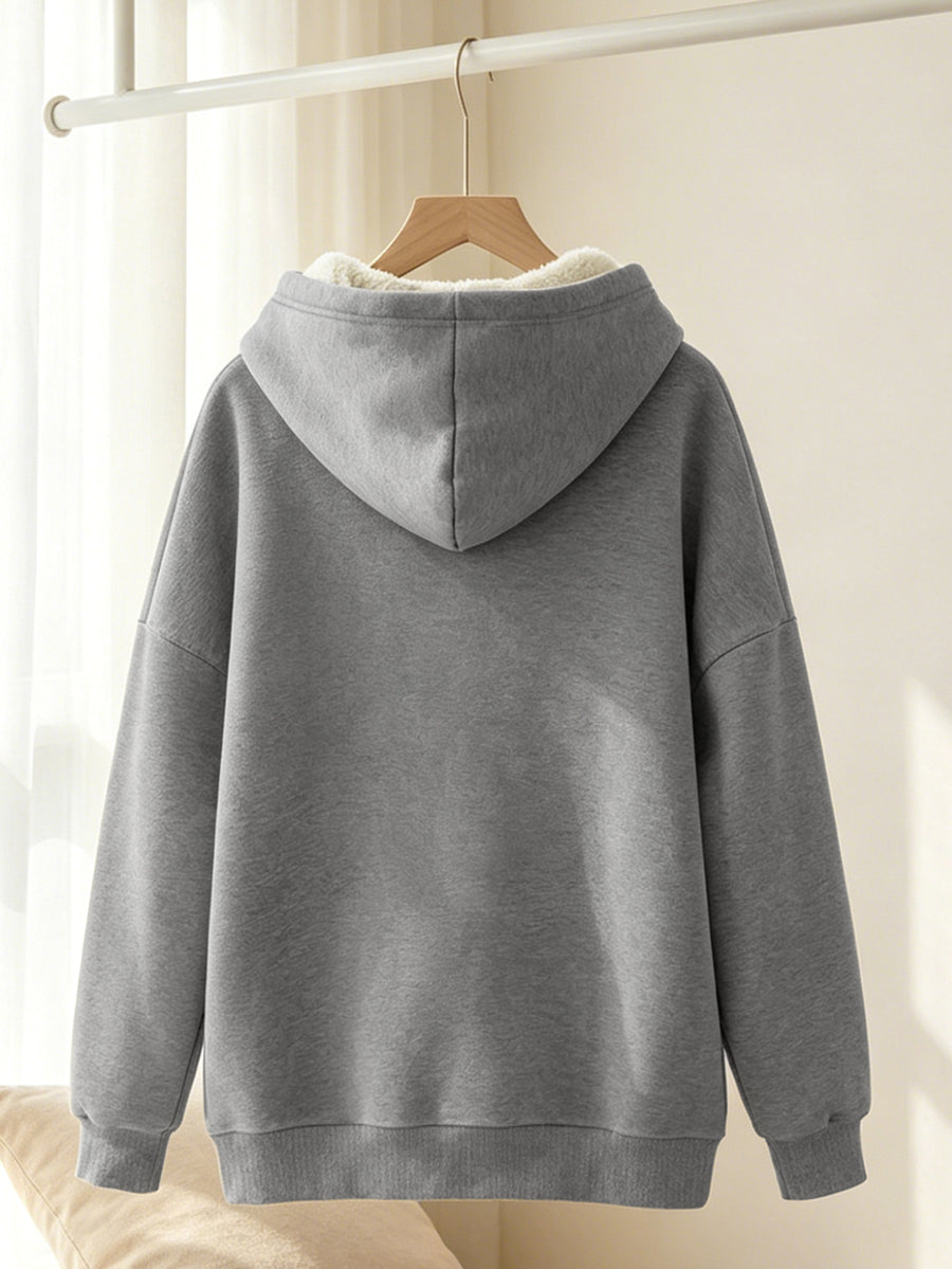 Women's -Lined Thermal Printed Hooded Sweatshirt, Heavyweight Thickened Warm Skin-Friendly Plush Lining, Peeking Little Black Cat Print, for,, Office Workers, Home, Strolling, Shopping, Outings, Gentle, Casual, Versatile, Cold-Proof and Warm Hoodie - Light Grey