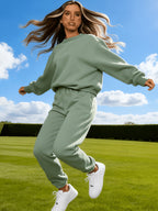 Targeted Western Fashion Casual Trendy Sweatshirt And Sweatpants Set - Dark Green