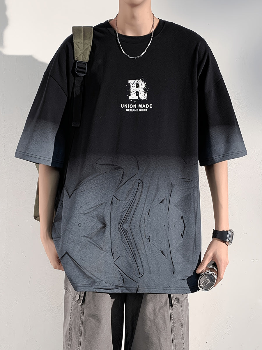 New Summer Men'S Trendy Loose Short Sleeve T-Shirt Casual Round Neck Half Sleeve Tee - Black